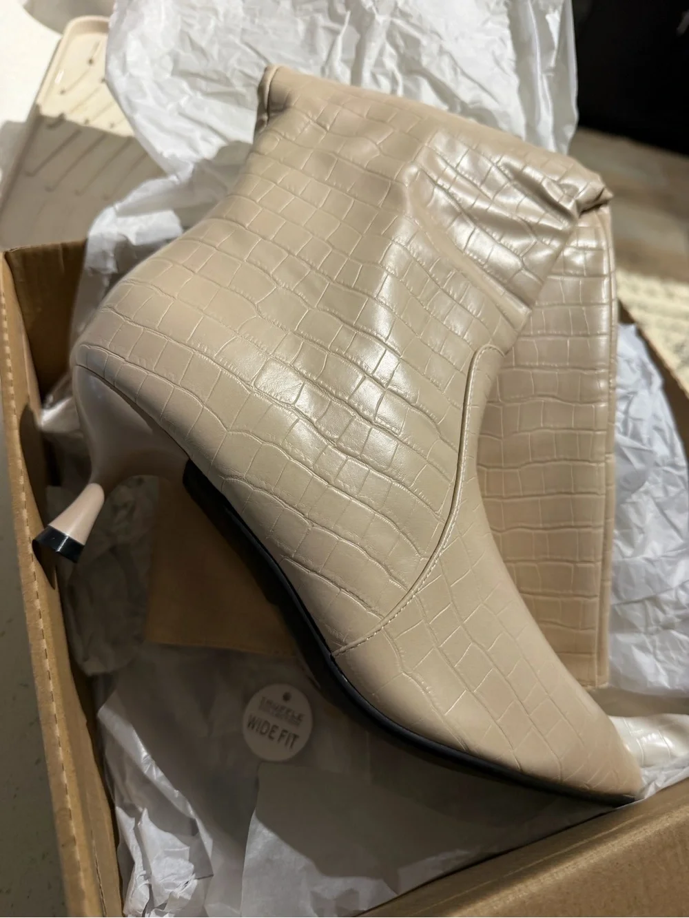 Boohoo Beige Croc-Embossed Over-the-Knee Boot